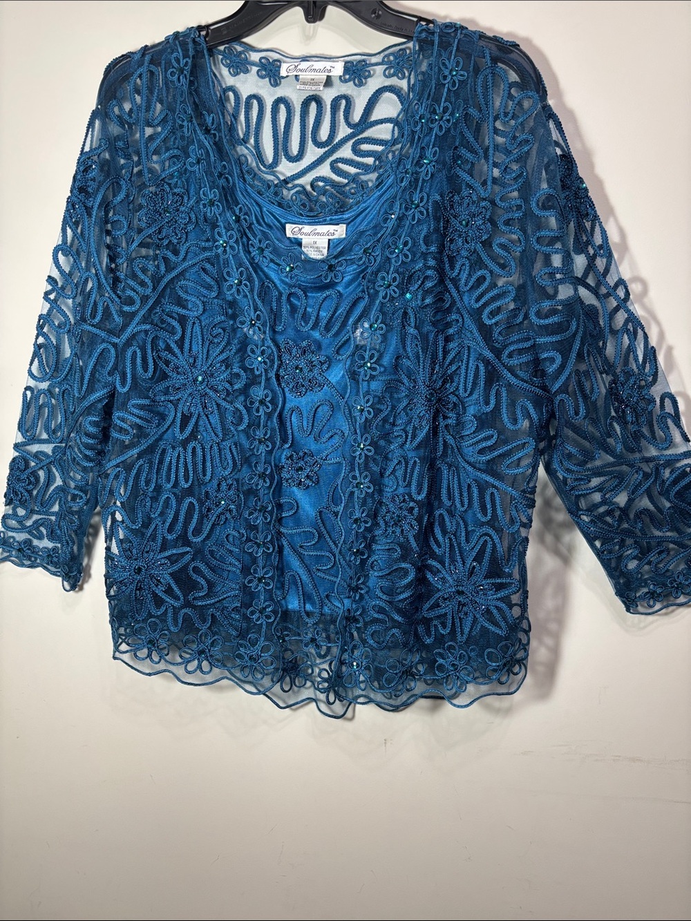 Soulmates Teal Blue Floral Beaded Lace 3-piece skirt suit - Picture 7 of 14